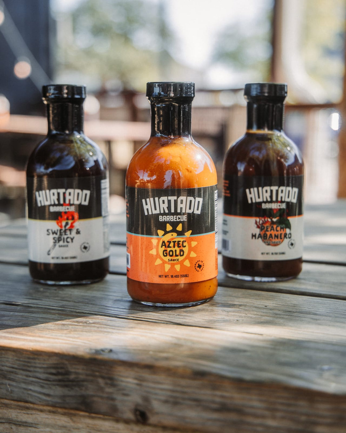 The three Hurtado sauces with Aztec Gold in front