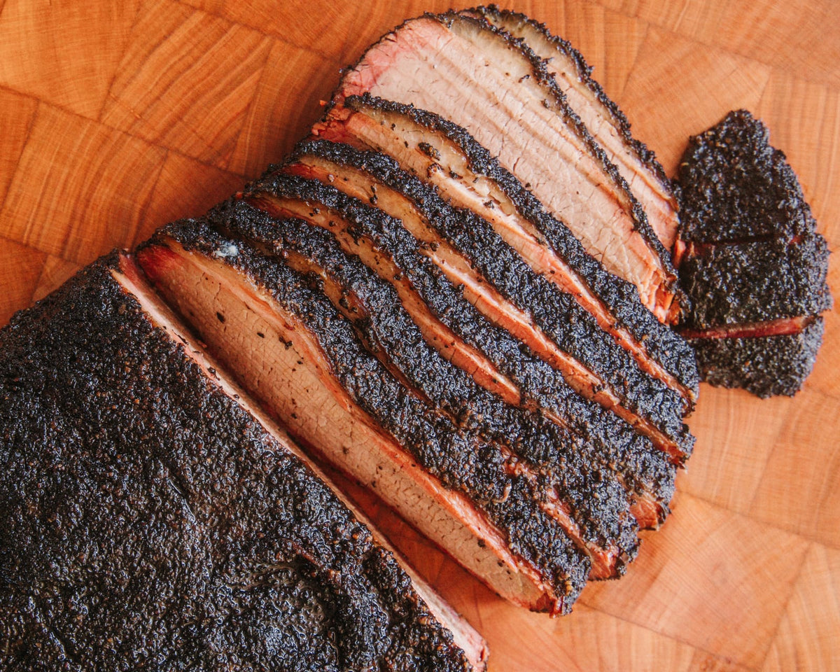 Sliced brisket showing the smoke ring