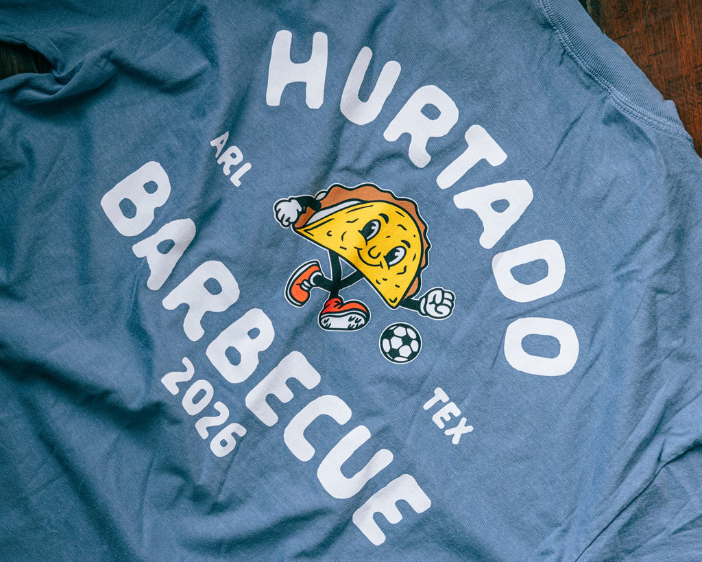 Soccer Taco Tee in faded blue, back badge print