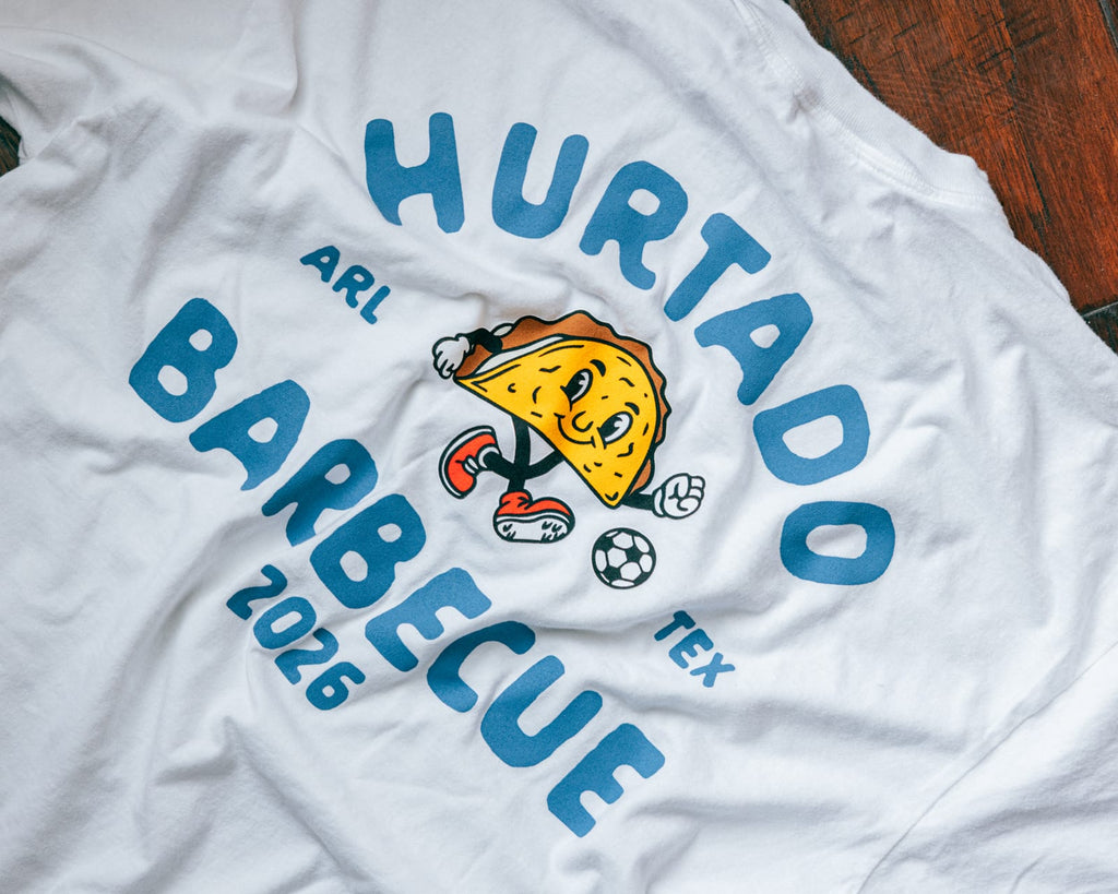 Soccer Taco Tee in white, back badge print