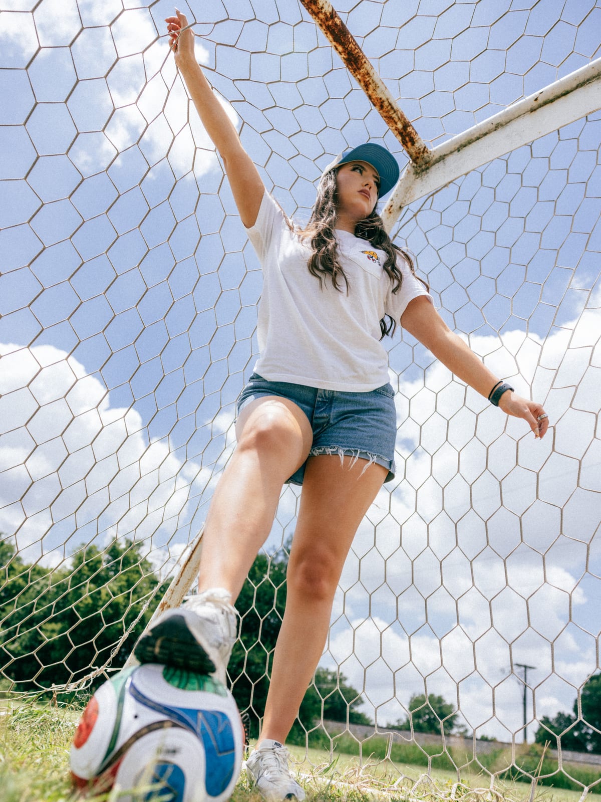 Soccer Taco Tee in white, chest print, on the field